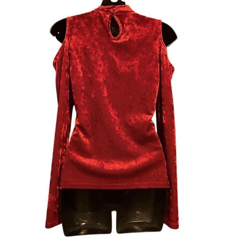 Mossimo Long Sleeve Cold Shoulder Red Velvet Blouse Women’s XS - Picture 2 of 4